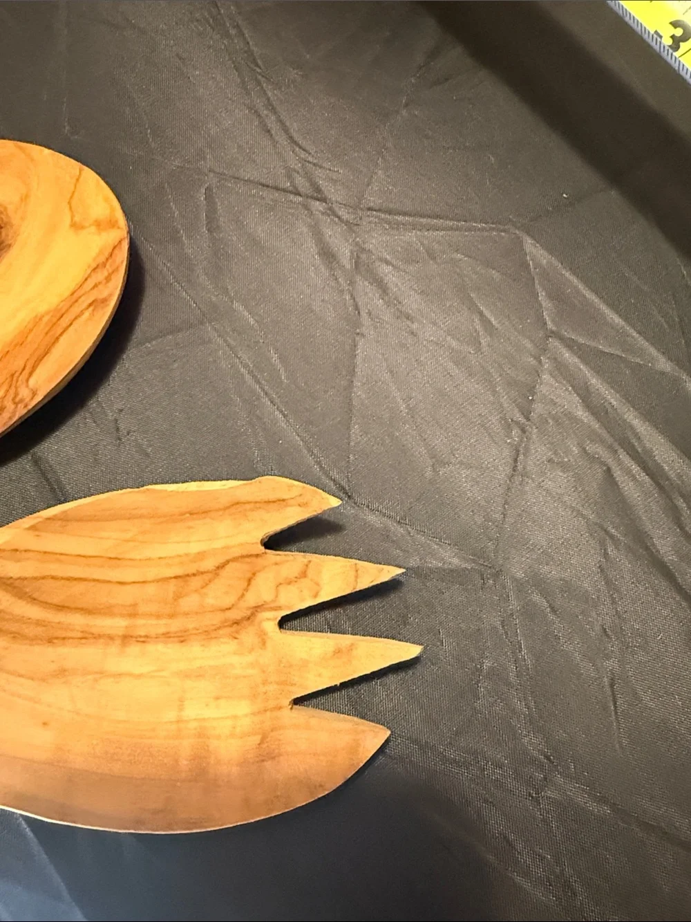 Olive Wood Salad Servers Set — Natural Brown raw edges.